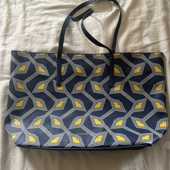 Ted Baker Handbags - Ted Baker Navy Tote with Yellow Geometric Print